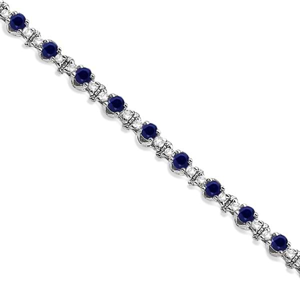 Round Blue Sapphire & Diamond Tennis Bracelet 14k White Gold (2.50ct)