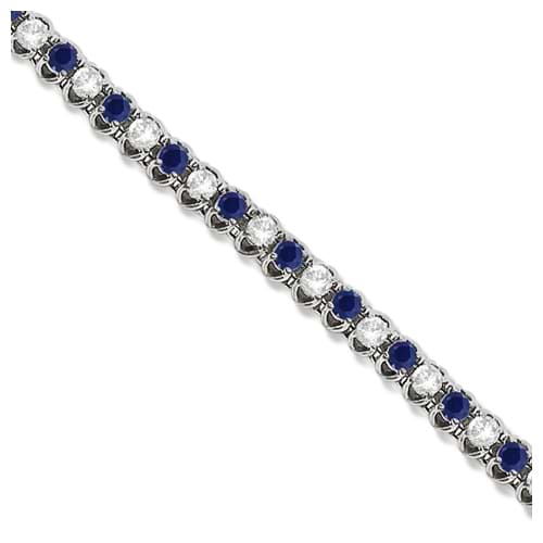 Round Blue Sapphire & Diamond Tennis Bracelet 14k White Gold (4.75ct)