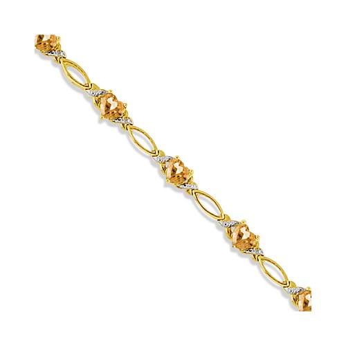 Heart Shape Citrine & Diamond Link Bracelet 14k Yellow Gold (3.00ctw)