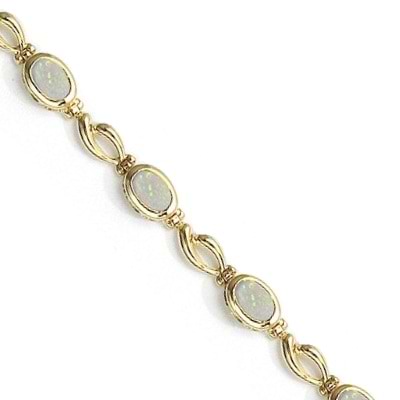 Bezel-Set Oval Opal Link Bracelet in 14K Yellow Gold (6x4mm)