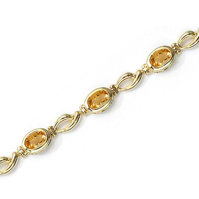 Bezel-Set Oval Citrine Link Bracelet in 14K Yellow Gold (6x4mm)