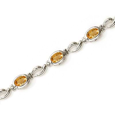 Bezel-Set Oval Citrine Link Bracelet in 14K White Gold (6x4mm)