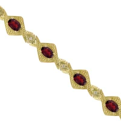 Antique Style Garnet & Diamond Link Bracelet 14k Yellow Gold (5.63ctw)