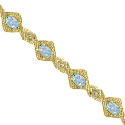 5.63ct Antique Style Aquamarine & Diamond Link Bracelet 14k Yellow Gold