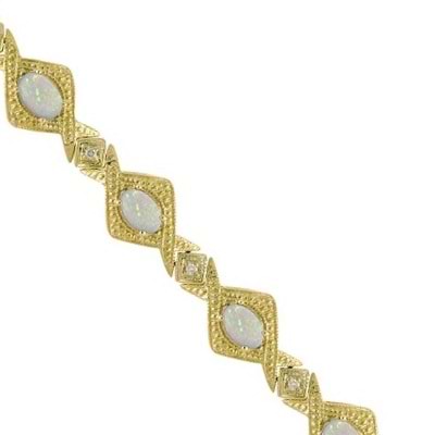 Antique Style Opal & Diamond Link Bracelet 14k Yellow Gold (5.63ctw)