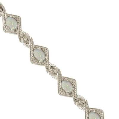 Antique Style Opal & Diamond Link Bracelet 14k White Gold (5.63ctw)