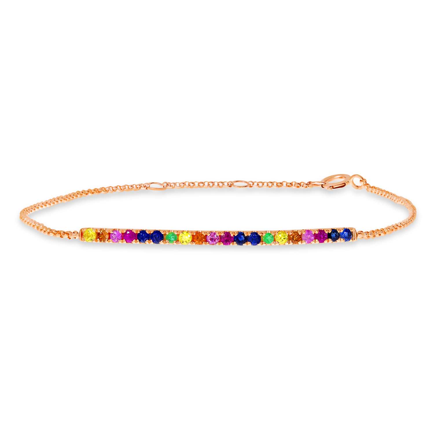 Rainbow Sapphire Chain Bracelet 14K Rose Gold (0.52ct)