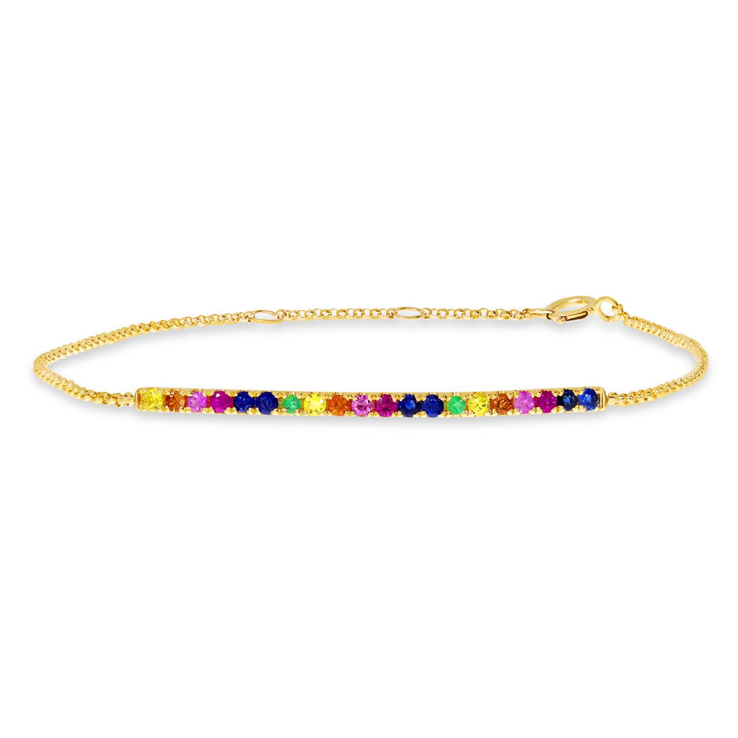 Rainbow Sapphire Chain Bracelet 14K Yellow Gold (0.52ct)