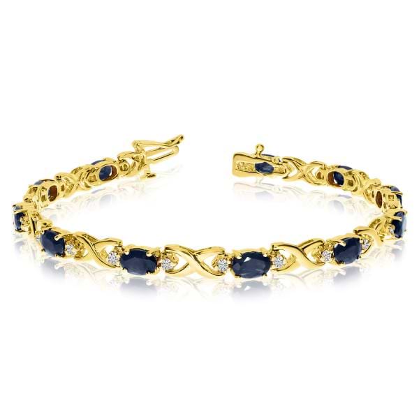 Oval Sapphire & Diamond XOXO Link Bracelet 14k Yellow Gold (7.00ctw)