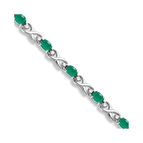 Oval Emerald & Diamond XOXO Link Bracelet 14k White Gold (7.00ctw)
