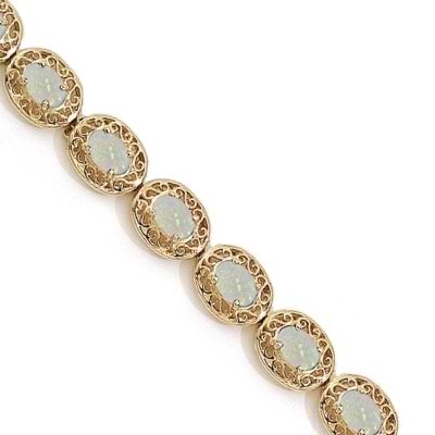 Opal Antique Style Filigree Link Bracelet 14k Yellow Gold (9.35 ctw)