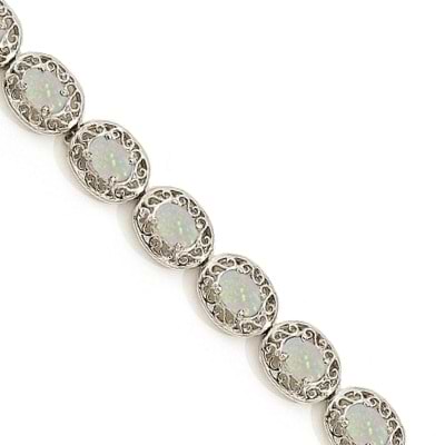 Opal Antique Style Filigree Link Bracelet 14k White Gold (9.35ctw)