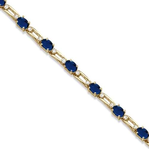 Diamond & Oval Blue Sapphire Link Bracelet 14k Yellow Gold (7.50ctw)