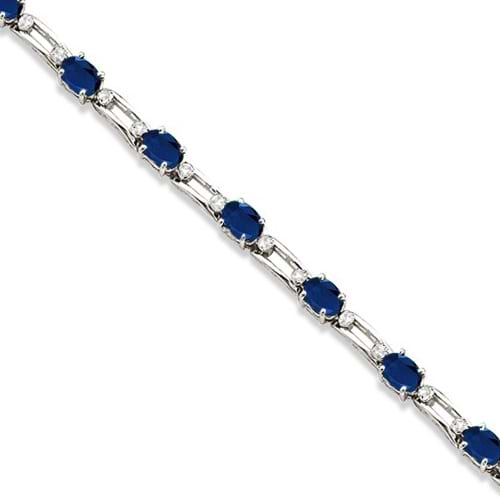Diamond & Oval Blue Sapphire Link Bracelet 14k White Gold (7.50ct)