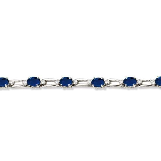 Diamond & Oval Blue Sapphire Link Bracelet 14k White Gold (7.50ct)