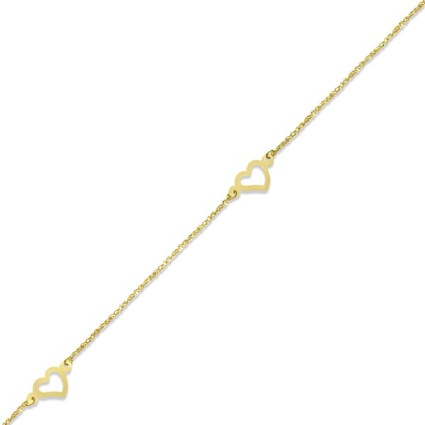 Adjustable Triple Open Heart Anklet in 14k Yellow Gold
