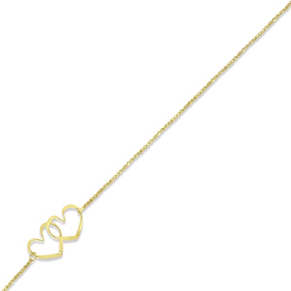 Double Intertwined Open Heart Anklet in 14k Yellow Gold
