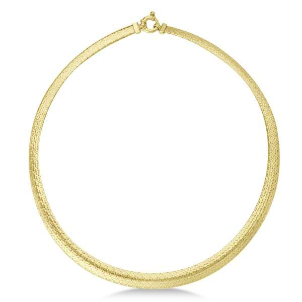 Graduated Domed Mesh Omega Chain Necklace 14k Yellow Gold