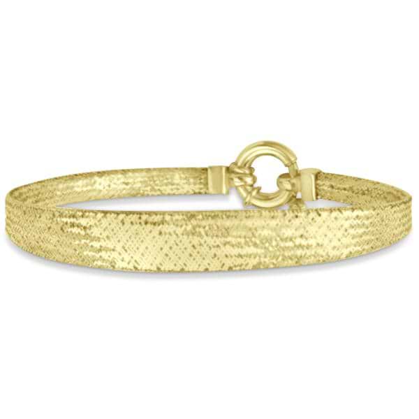 Domed Mesh Omega Chain Bangle Bracelet 14k Yellow Gold