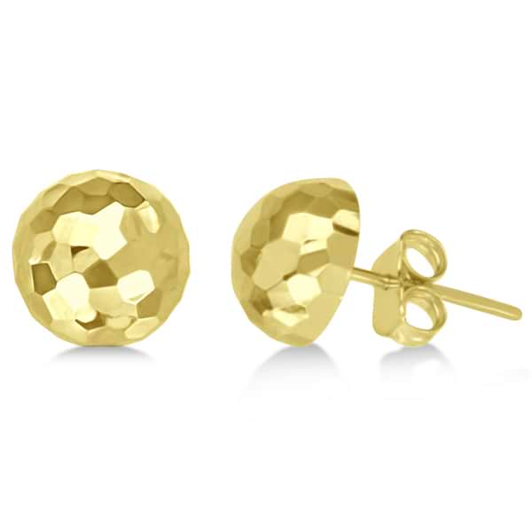 Half Disco Ball Hammered Stud Earrings 14k Yellow Gold