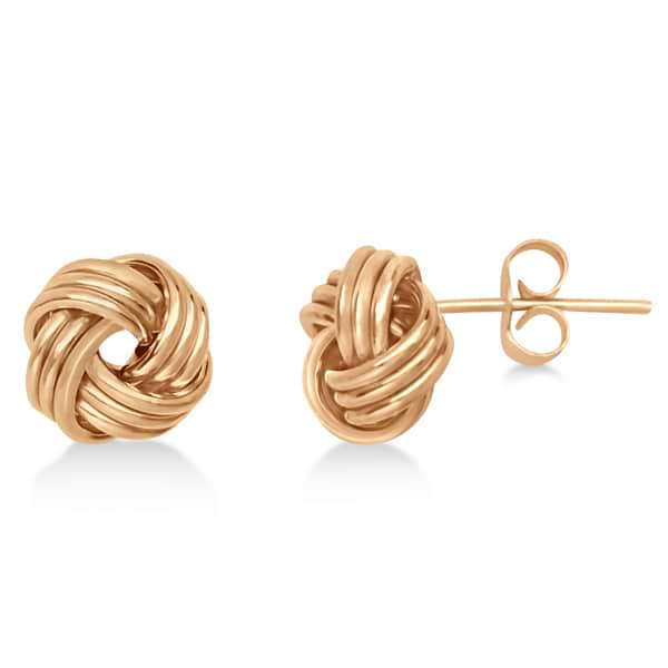 Triple Row Love Knot Stud Earrings in 14k Rose Gold