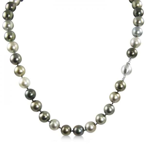 Tahitian Multicolor Pearl Strand Necklace 14K White Gold 8-10.55mm