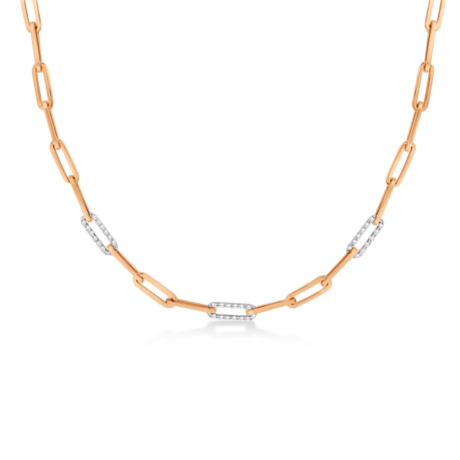 Diamond Paperclip Chain Necklace 14k Rose Gold (0.96ct)