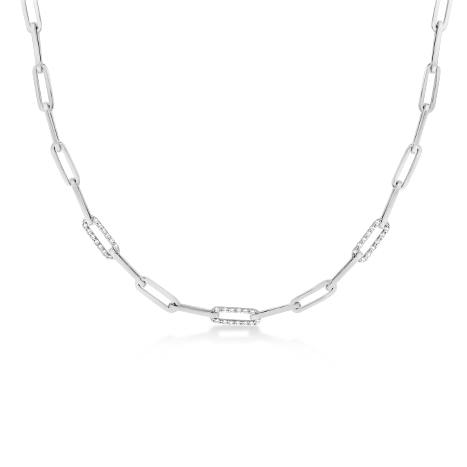 Diamond Paperclip Chain Necklace 14k White Gold (0.96ct)