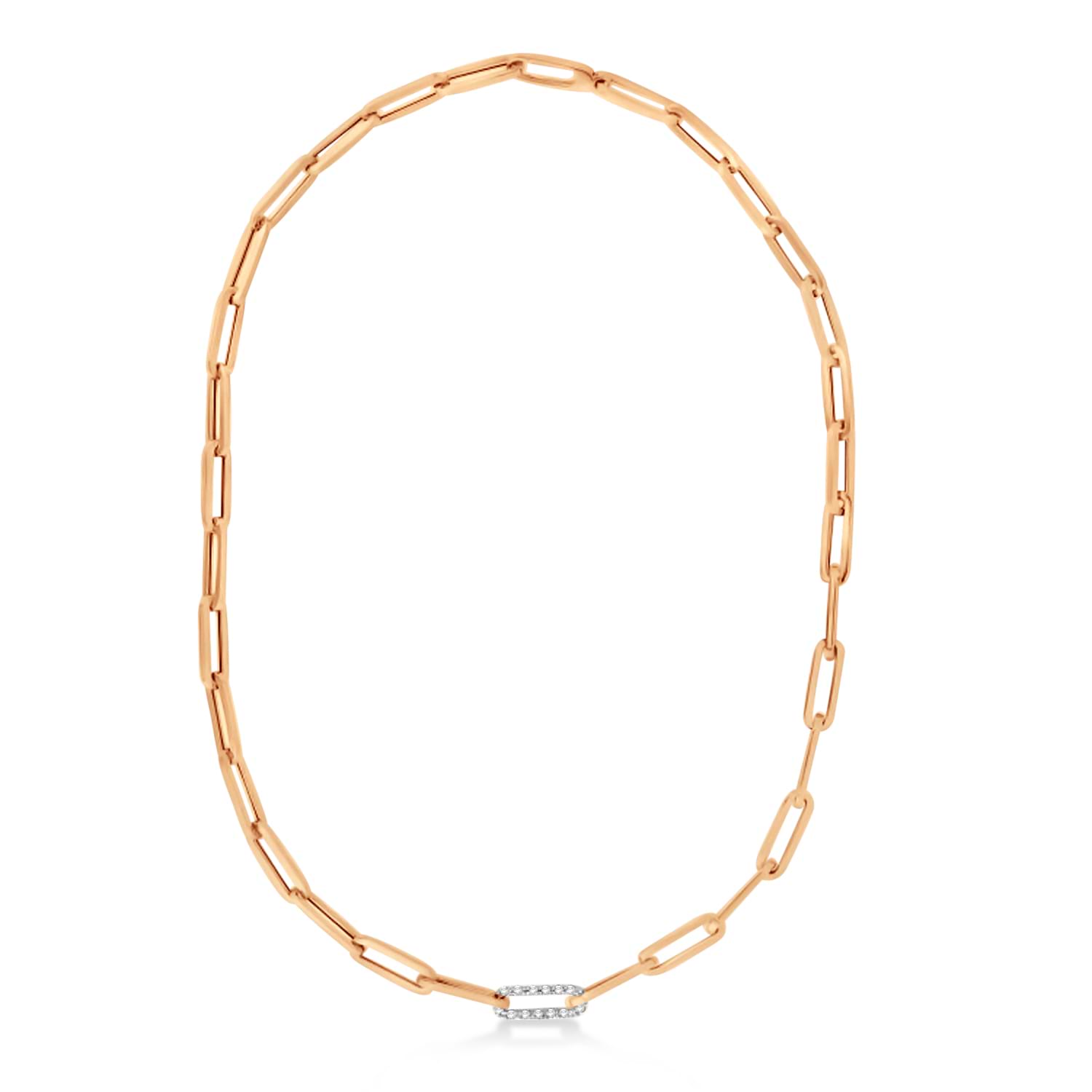 Diamond Paperclip Chain Necklace 14k Rose Gold (0.32ct)