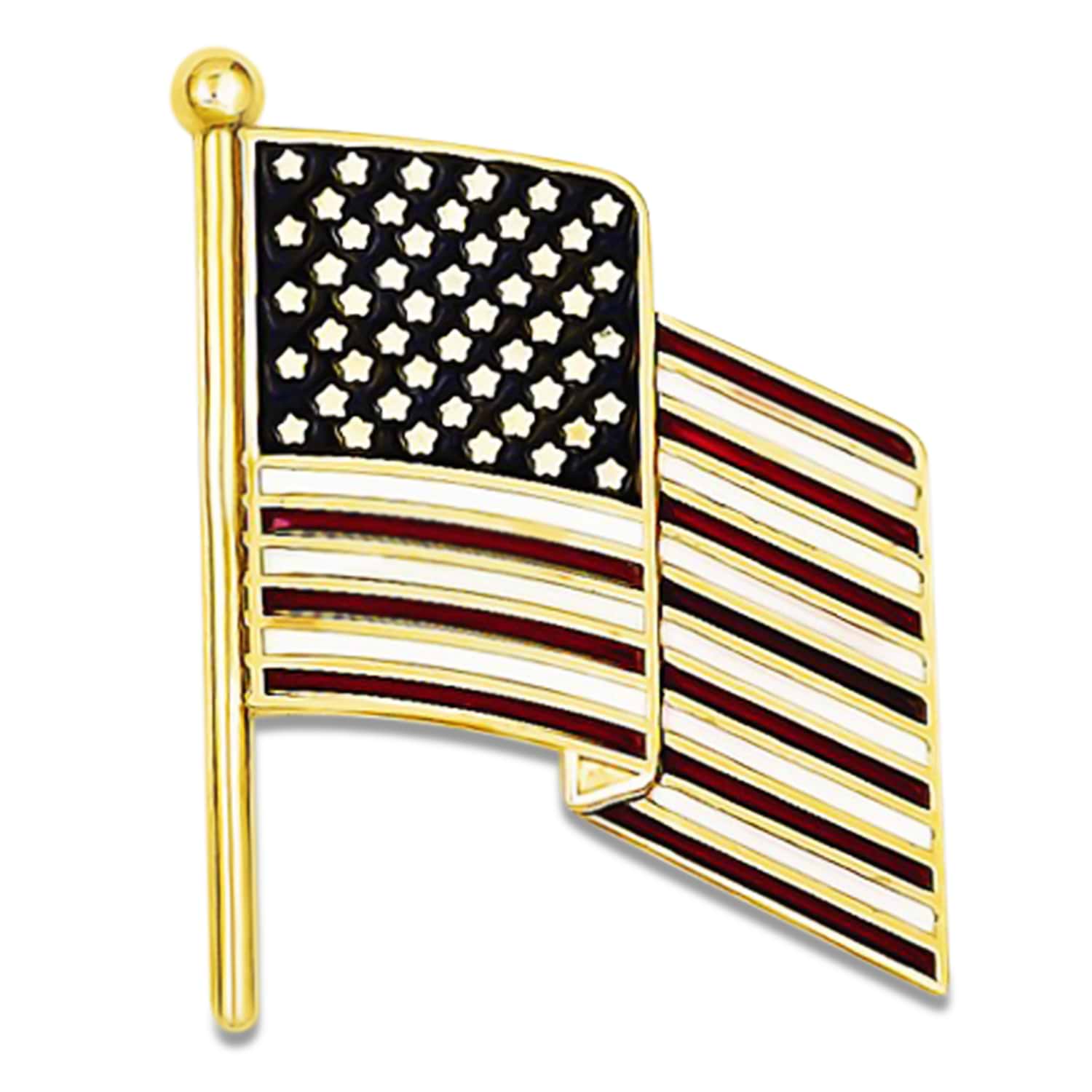 Enameled United States American Flag Pin Charm 14k Yellow Gold