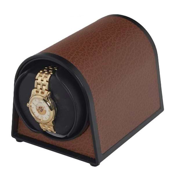 Orbita Dome Shaped Single Watch Winder in Brown Faux Leather