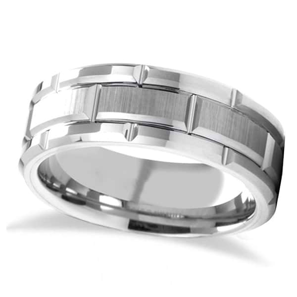 Brushed Center and Alternating Grooves Tungsten Wedding Band (8mm)