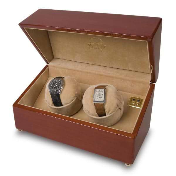 Rapport London Dual Watch Winder in High Gloss Cherry Wood