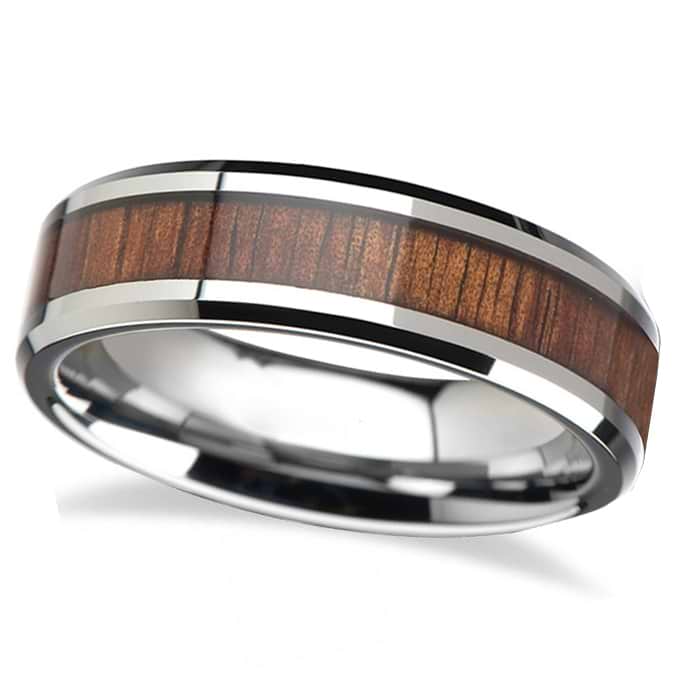 Beveled Inlaid Wood Carbide Tungsten Wedding Band (4mm)