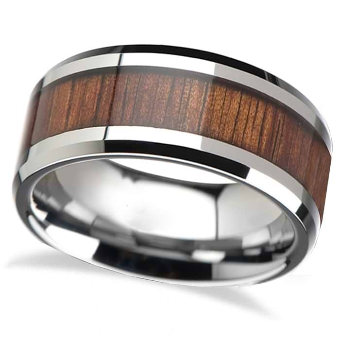 Beveled Inlaid Wood Carbide Tungsten Wedding Band (8mm)