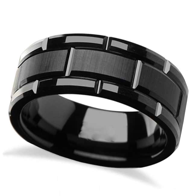 Brushed Center and Beveled Carbide Black Tungsten Wedding Band (10mm)