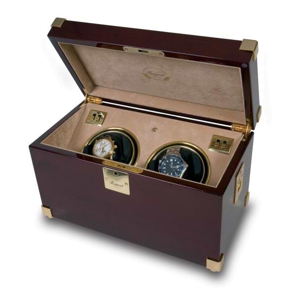 Rapport London Captain's Dual Watch Winder in Polished Mahogany Wood