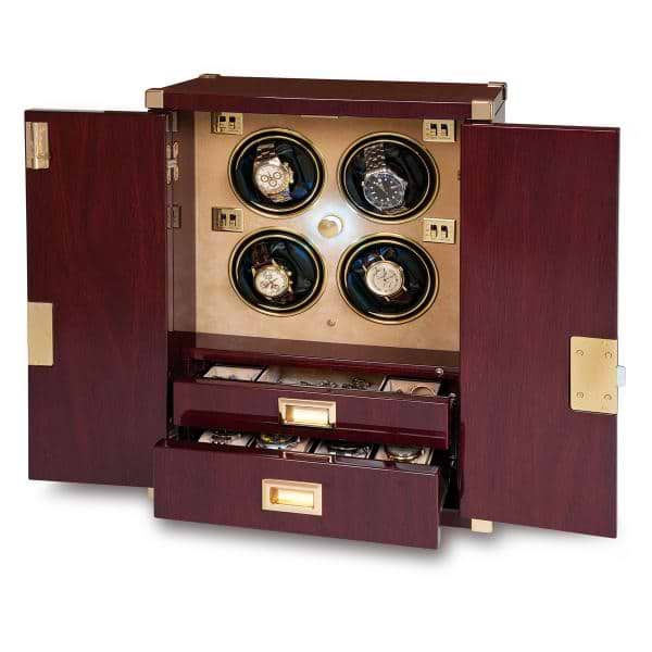 Rapport London Mariner's Chest & Quad Watch Winder in Mahogany Wood