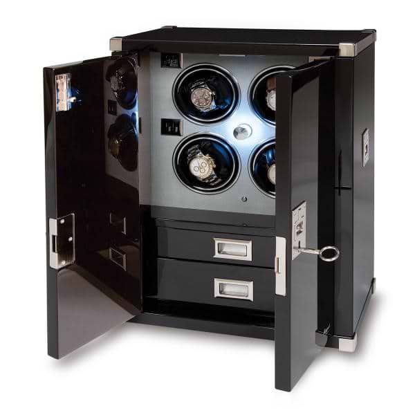 Rapport London Mariner's Chest & Quad Watch Winder in Ebony Wood