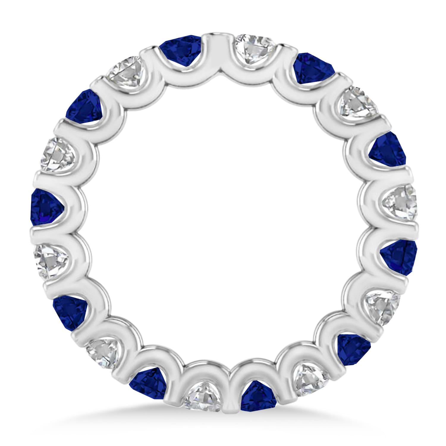 Diamond & Blue Sapphire Eternity Wedding Band 14k White Gold (2.10ct)