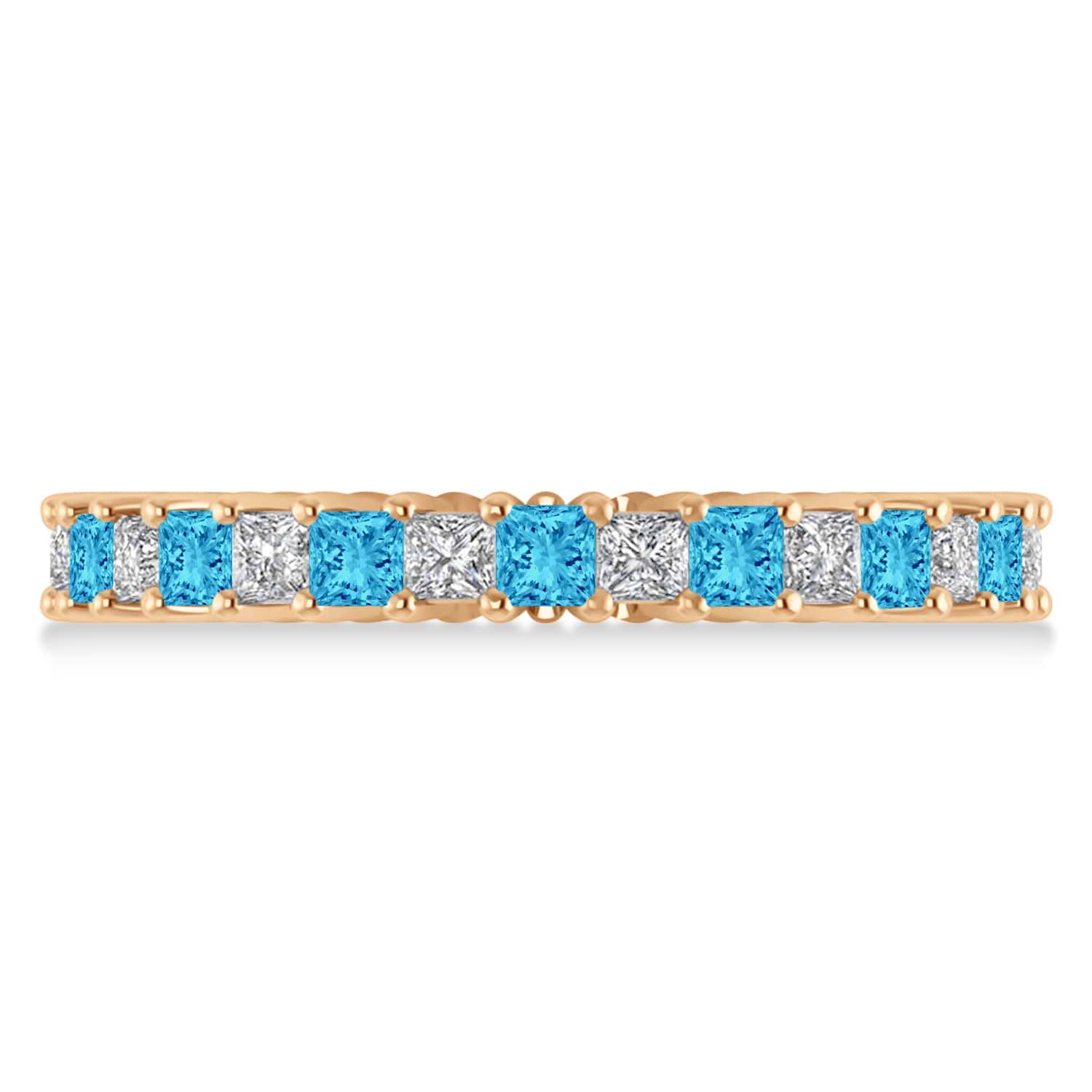 Princess Diamond & Blue Topaz Wedding Band 14k Rose Gold (1.86ct)