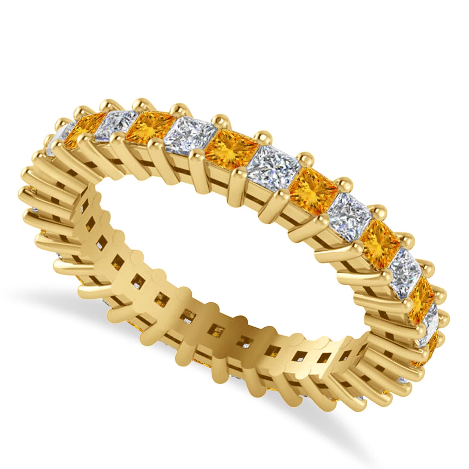 Princess Diamond & Citrine Wedding Band 14k Yellow Gold (1.86ct)