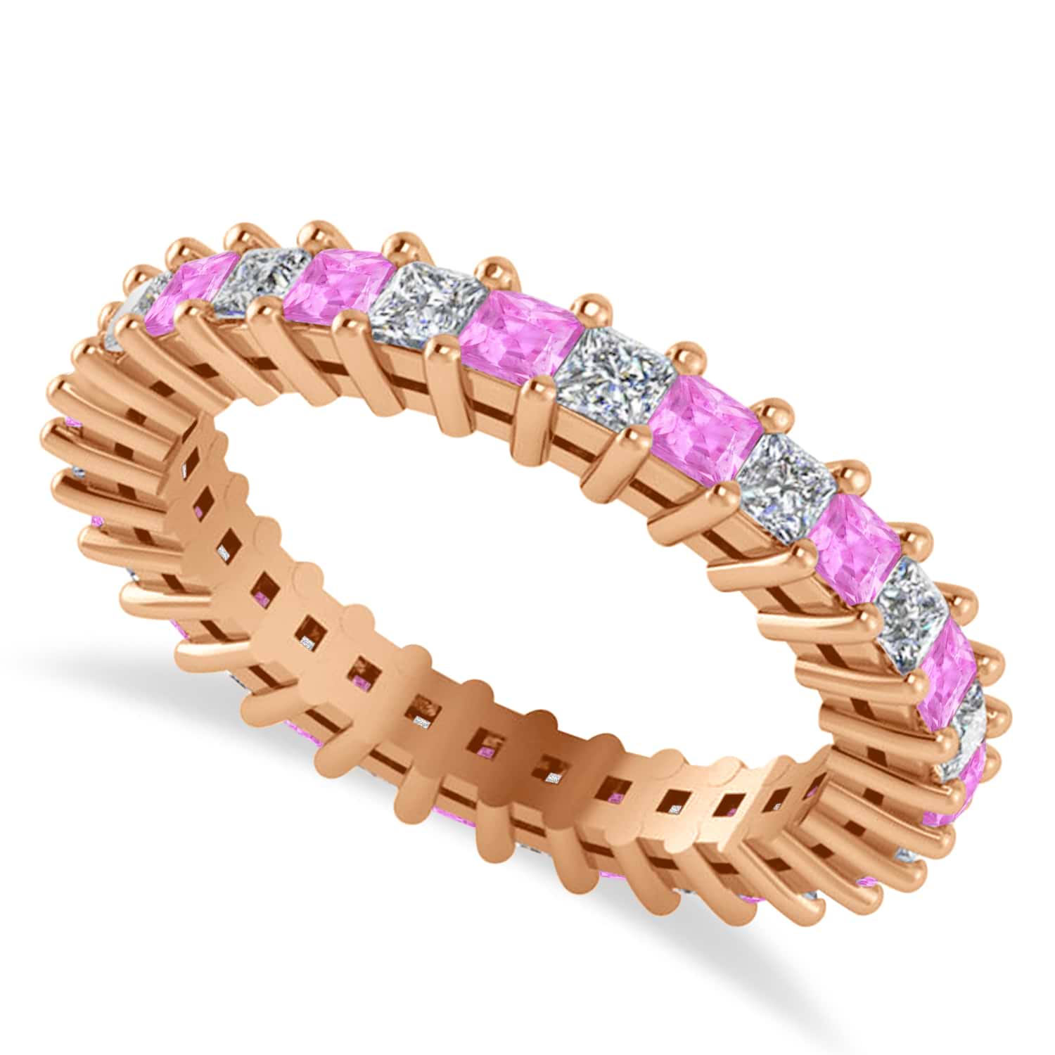 Princess Diamond & Pink Sapphire Wedding Band 14k Rose Gold (1.86ct)