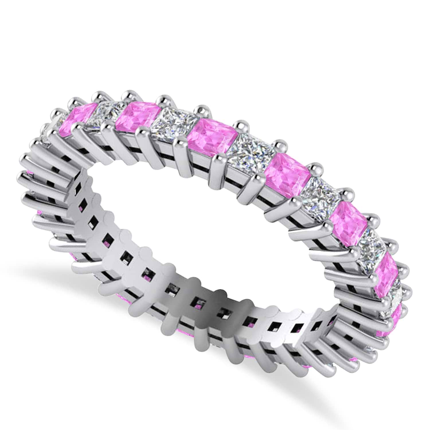Princess Diamond & Pink Sapphire Wedding Band 14k White Gold (1.86ct)