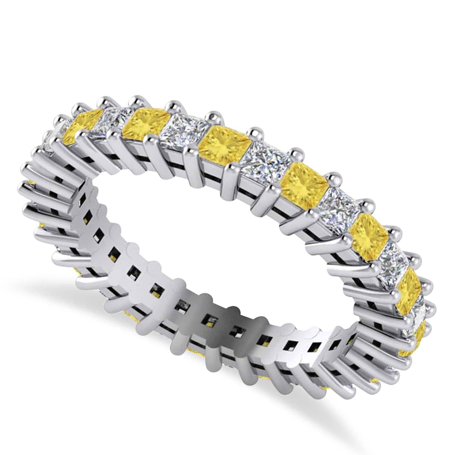 Princess Yellow & White Diamond Wedding Band 14k White Gold (1.86ct)
