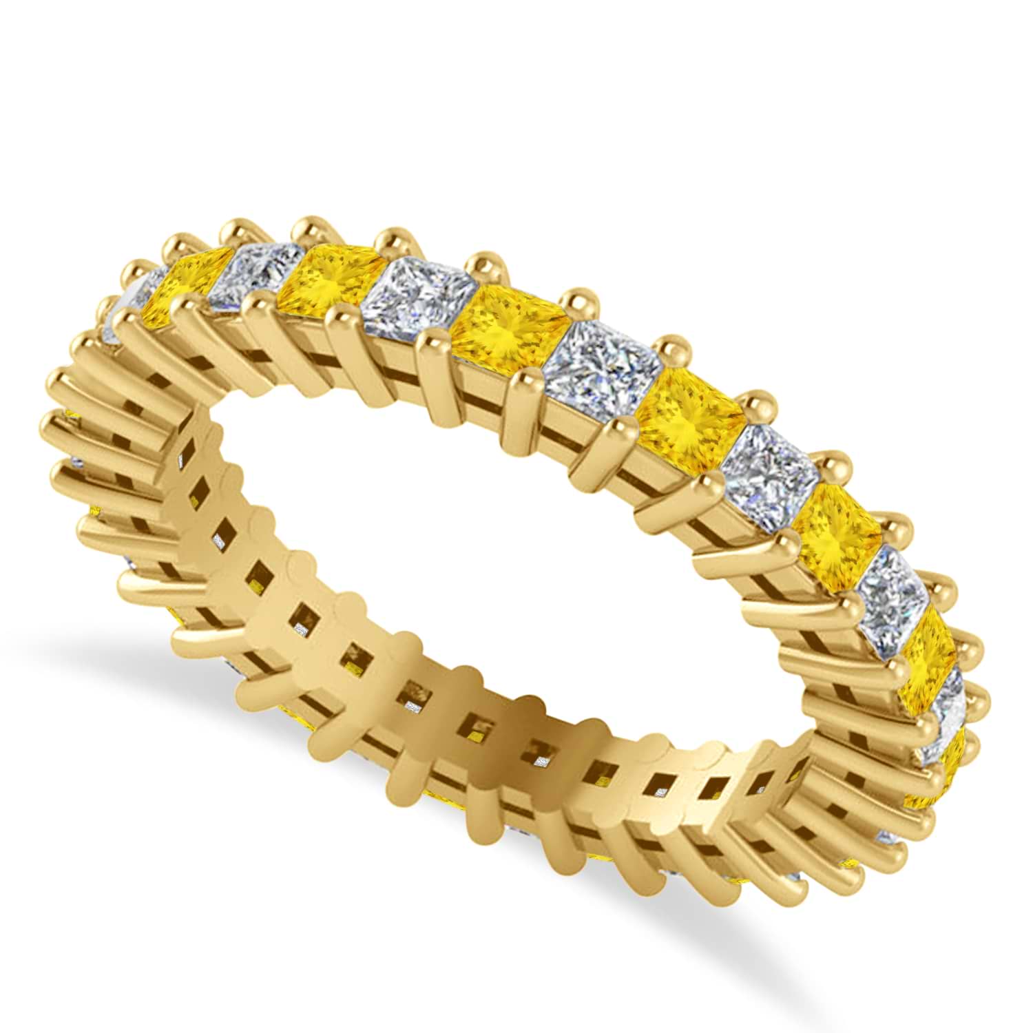 Princess Diamond & Yellow Sapphire Wedding Band 14k Yellow Gold (1.86ct)