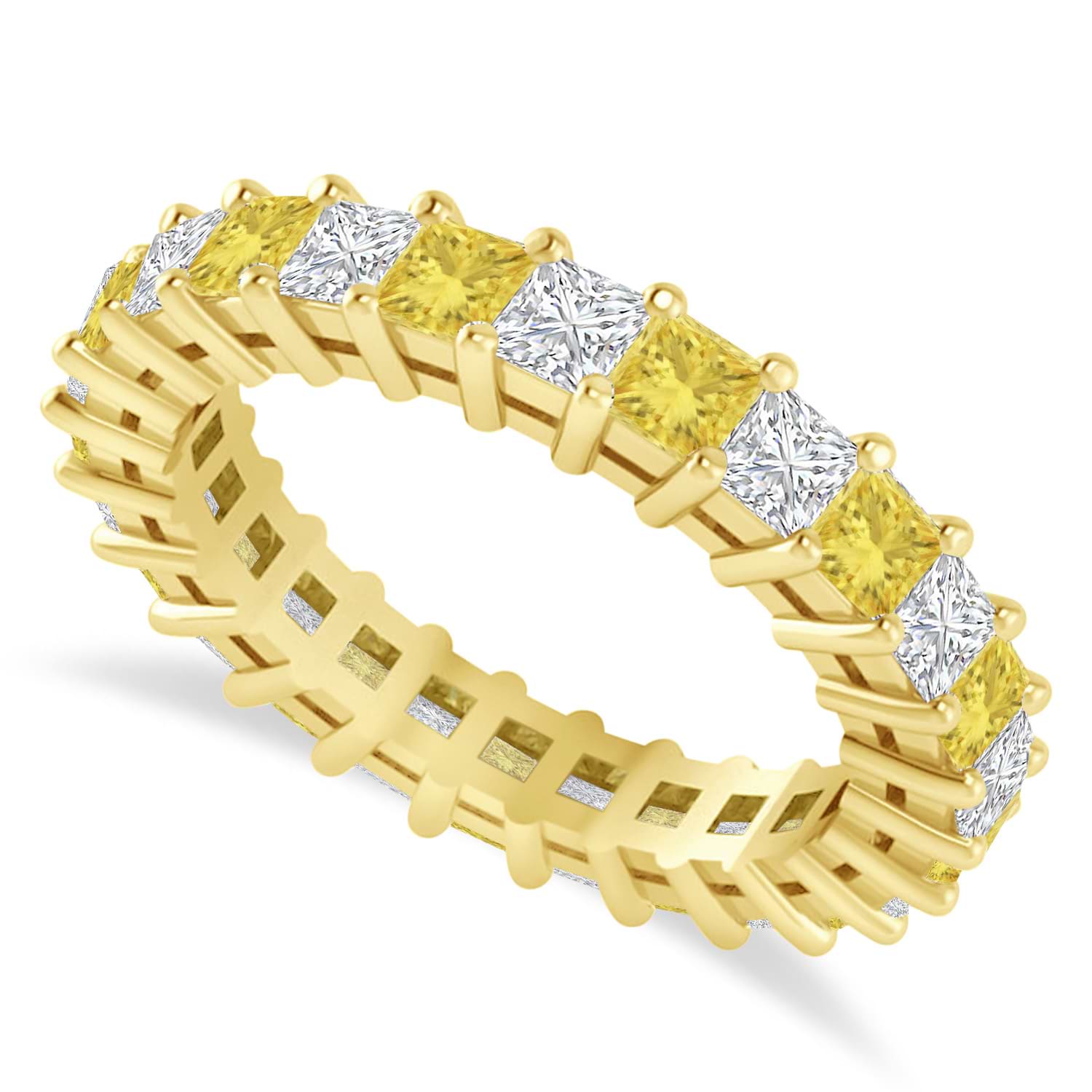 Princess Cut Yellow & White Diamond Eternity Wedding Band 14k Yellow Gold (2.60ct)