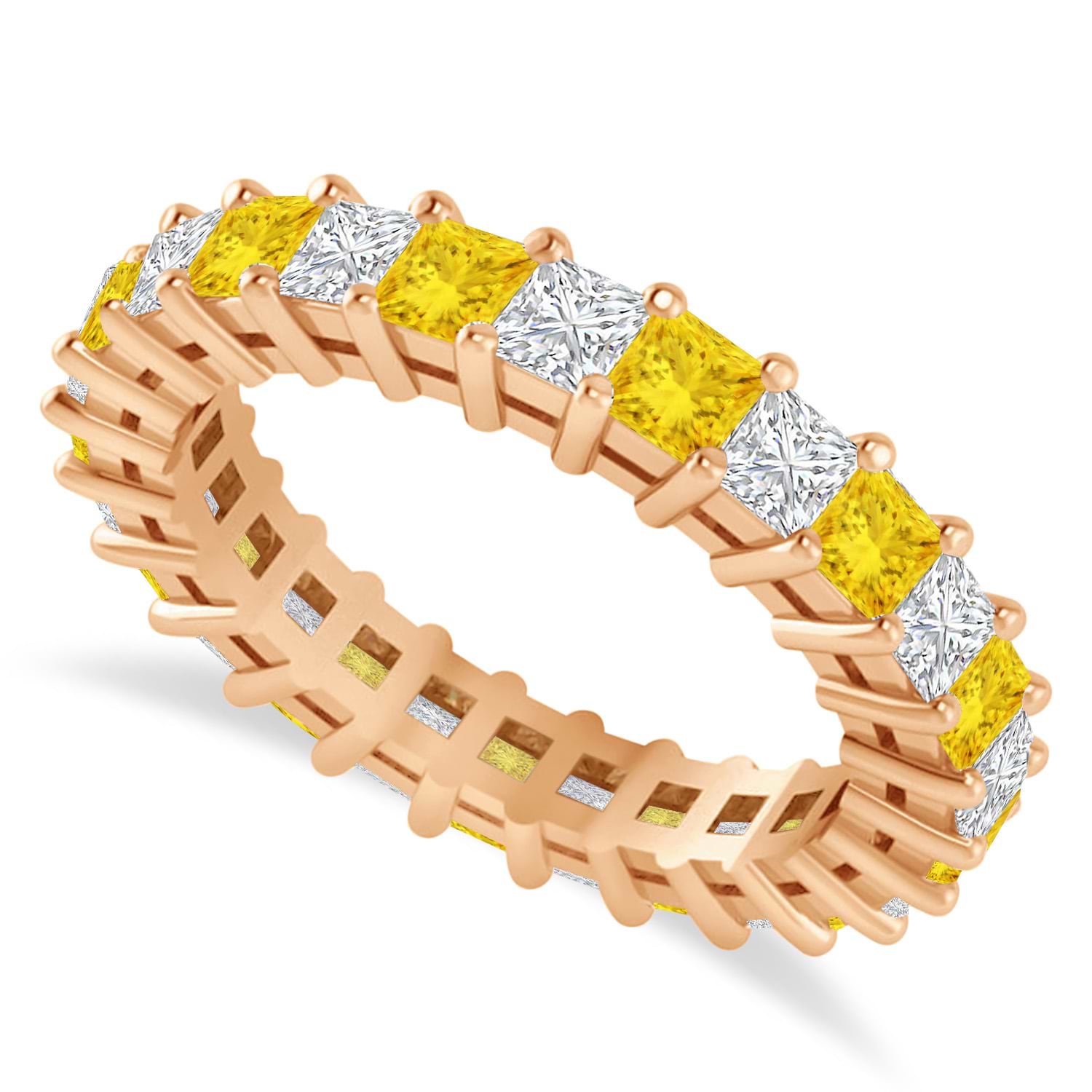 Princess Cut Diamond & Yellow Sapphire Eternity Wedding Band 14k Rose Gold (2.60ct)