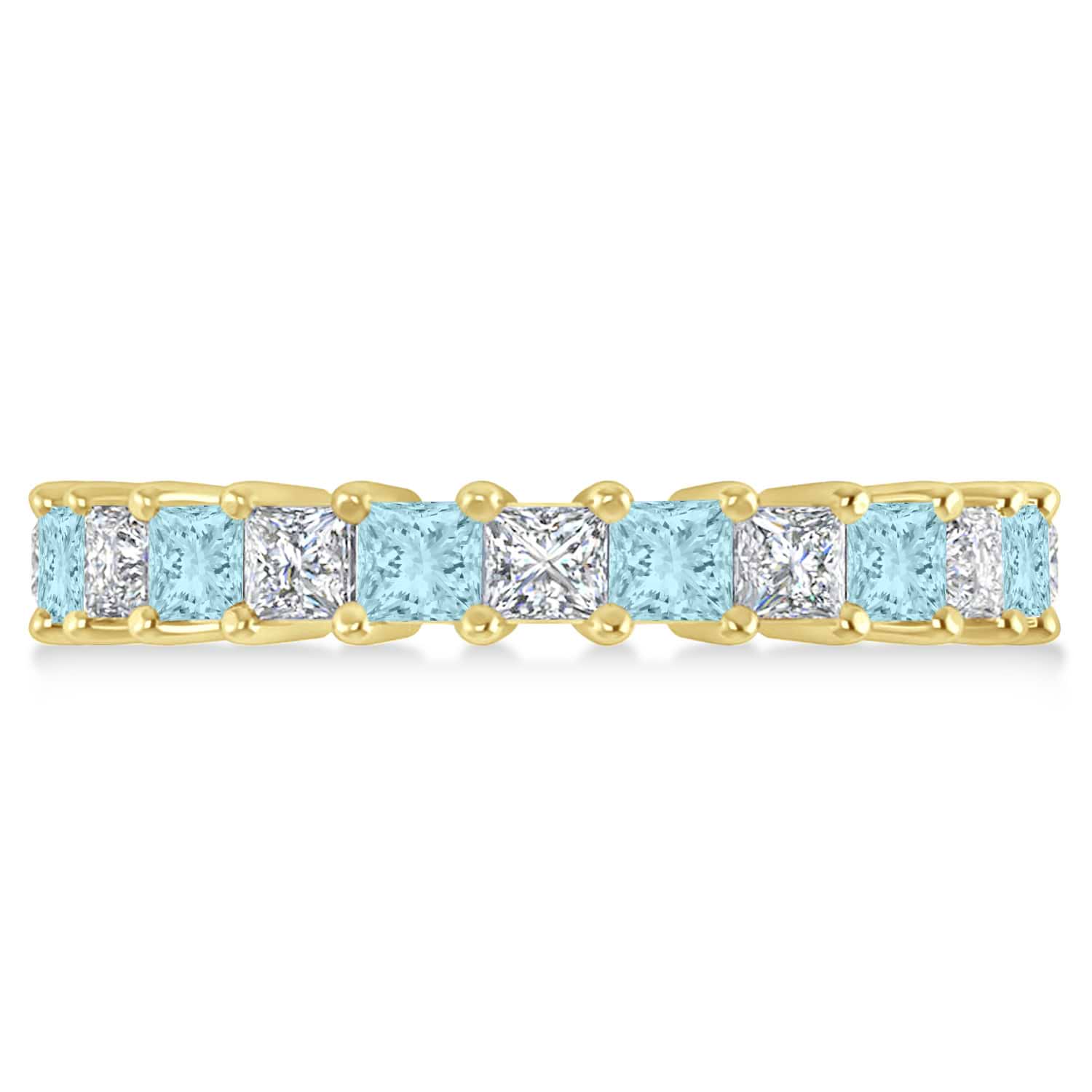 Princess Diamond & Aquamarine Wedding Band 14k Yellow Gold (3.12ct)