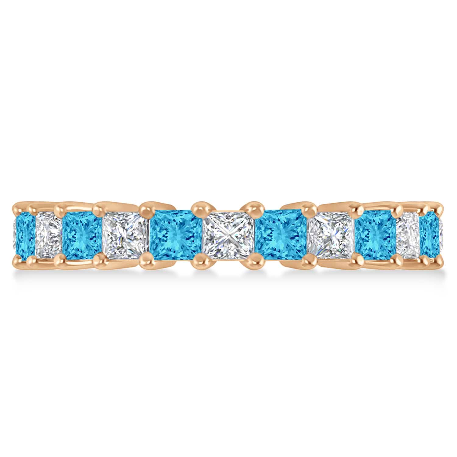 Princess Diamond & Blue Topaz Wedding Band 14k Rose Gold (3.12ct)
